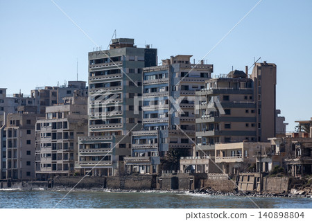 Abandoned buildings on the seafront in Varosha Abandoned buildings on the seafront in Varosha 140898804