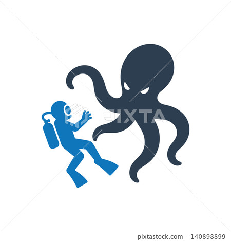 Octopus Attacking Scuba Diver Icon Octopus Attacking Scuba Diver Icon 140898899