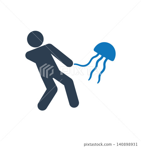 Swimmer Touching Dangerous Jellyfish Icon Swimmer Touching Dangerous Jellyfish Icon 140898931