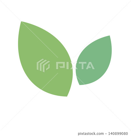 兩片綠葉的輪廓;簡單的植物插圖。 兩片綠葉的輪廓;簡單的植物插圖。 140899080