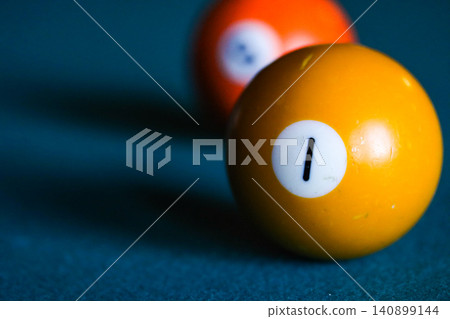 Yellow Number One Billiard Ball On Pool Table Yellow Number One Billiard Ball On Pool Table 140899144