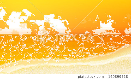 A beautiful 8-bit retro game style beach background with an orange sunset. A beautiful 8-bit retro game style beach background with an orange sunset. 140899518