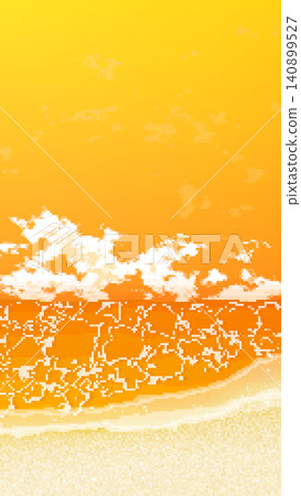 A vertically oriented beach background with a beautiful sunset in an 8-bit retro game style. A vertically oriented beach background with a beautiful sunset in an 8-bit retro game style. 140899527