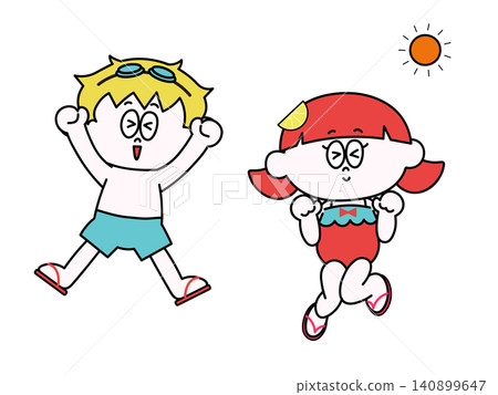 Illustration of children having fun in swimsuits Illustration of children having fun in swimsuits 140899647