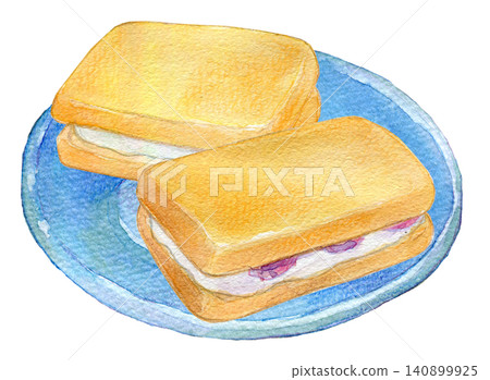 Watercolor illustration, hand-drawn illustration, raisin butter sandwich Watercolor illustration, hand-drawn illustration, raisin butter sandwich 140899925
