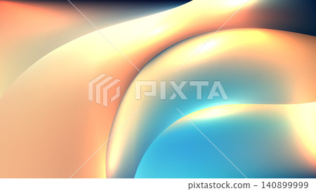 Abstract 3D background with flowing fluid metallic wave shapes smooth gold and cyan blue gradient texture luxury futuristic soft glow light, modern graphic web design banner 140899999