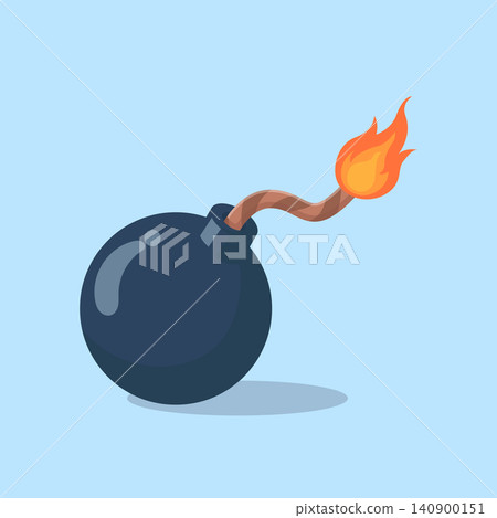 Cartoon Bomb Illustration with Burning Fuse 140900151