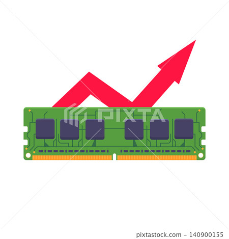 RAM Memory Module with Upward Growth Arrow Illustration RAM Memory Module with Upward Growth Arrow Illustration 140900155