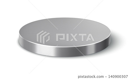 Realistic 3D circular silver metal podium with shiny chrome finish and smooth rounded edges. Silver stage pedestal for product presentation mockups, award podium design or luxury cosmetic displays Realistic 3D circular silver metal podium with shiny chrome finish and smooth rounded edges. Silver stage pedestal for product presentation mockups, award podium design or luxury cosmetic displays 140900307