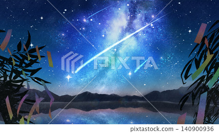 銀河、漂浮在湖面上的流星,以及寫著願望的紙條。 銀河、漂浮在湖面上的流星,以及寫著願望的紙條。 140900936