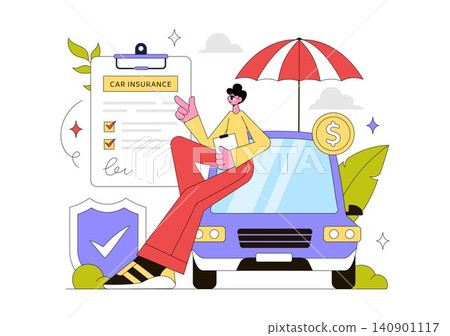 Car Insurance Illustration Featuring Vehicle Protection, Auto Insurance Policy, Accident Protection, Secure Driving, Insurance Claim, and Road Safety Car Insurance Illustration Featuring Vehicle Protection, Auto Insurance Policy, Accident Protection, Secure Driving, Insurance Claim, and Road Safety 140901117