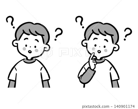 Illustration of a boy with a questioning expression; upper body; vector (monochrome). Illustration of a boy with a questioning expression; upper body; vector (monochrome). 140901174