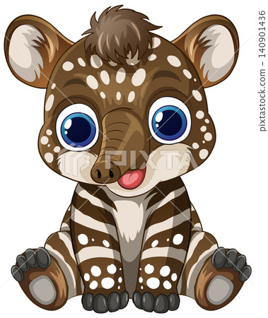 Cute Cartoon Baby Tapir Vector Illustration Sitting on White Background Cute Cartoon Baby Tapir Vector Illustration Sitting on White Background 140901436