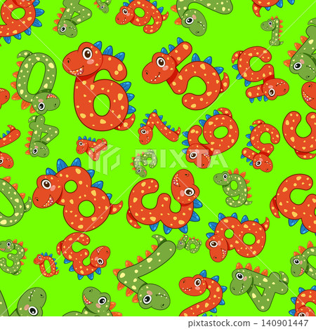 Seamless Vector Pattern of Cartoon Dinosaurs Shaped Like Numbers Seamless Vector Pattern of Cartoon Dinosaurs Shaped Like Numbers 140901447