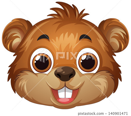 Cute Brown Beaver Head Vector Illustration with Smiling Expression 140901471