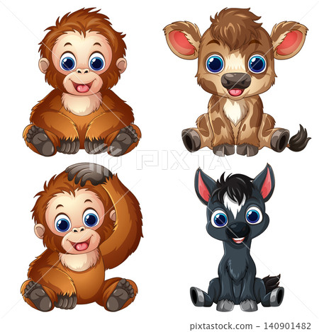 Set of Four Cute Cartoon Baby Animals on White Background Set of Four Cute Cartoon Baby Animals on White Background 140901482