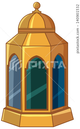 Traditional Golden Arabic Lantern Vector Illustration on White Background 140901532
