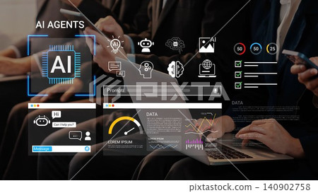 Futuristic artificial intelligence agents interacting with technology, displaying data analytics, user interfaces, and digital communication on devices Gluon Futuristic artificial intelligence agents interacting with technology, displaying data analytics, user interfaces, and digital communication on devices Gluon 140902758