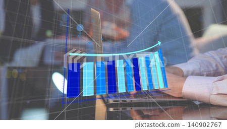 Typing hands on laptop keyboard showing AR ascending bar chart above in office with suit jacket Typing hands on laptop keyboard showing AR ascending bar chart above in office with suit jacket 140902767