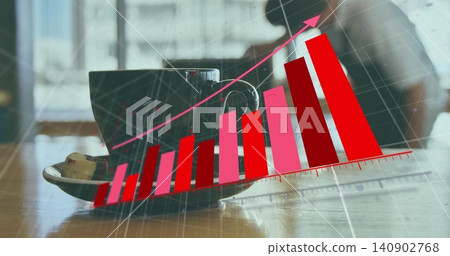 Displaying dark cup-with-biscuit on wood-table by window, red-chart overlay, phone-in-white-shirt Displaying dark cup-with-biscuit on wood-table by window, red-chart overlay, phone-in-white-shirt 140902768
