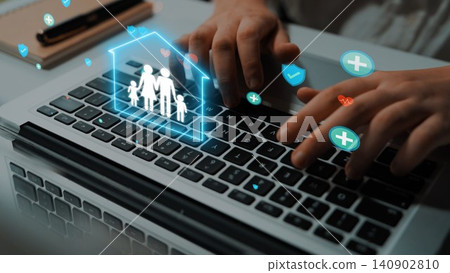 Person Using Laptop with Holographic Family Icons, Home Symbol, and Heart Icons, Digital Connectivity and Modern Technology Concept. Entropy Person Using Laptop with Holographic Family Icons, Home Symbol, and Heart Icons, Digital Connectivity and Modern Technology Concept. Entropy 140902810