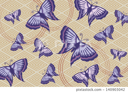 A modern background featuring a Japanese-style diamond pattern with butterflies, in beige. A modern background featuring a Japanese-style diamond pattern with butterflies, in beige. 140903042