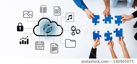 Collaborative Teamwork with Cloud Computing Concept on a Minimalist Background Featuring Puzzle Pieces and Data Icons for Business and Technology Themes Gantry Collaborative Teamwork with Cloud Computing Concept on a Minimalist Background Featuring Puzzle Pieces and Data Icons for Business and Technology Themes Gantry 140903075