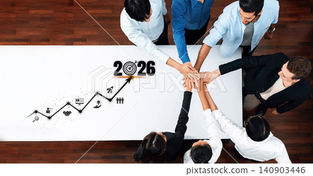 Team Collaboration and Goal Setting for Business Growth in 2026 with Diverse Hands Reaching Toward Success on Graph Illustration Trope 140903446