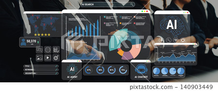 Futuristic Business Data Analysis with AI Technology Interface Showcasing Graphs, Charts, and User Interaction in a Corporate Environment. Glyphic Futuristic Business Data Analysis with AI Technology Interface Showcasing Graphs, Charts, and User Interaction in a Corporate Environment. Glyphic 140903449