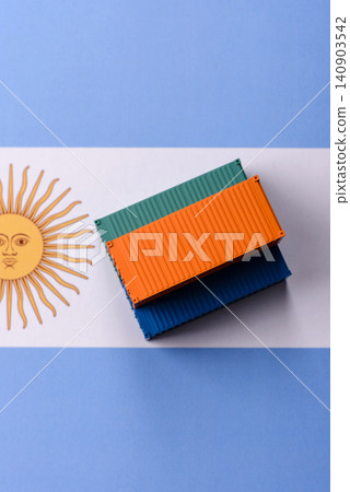 Cargo containers on the Argentine flag as a conceptual backdrop for goods export. Cargo containers Cargo containers on the Argentine flag as a conceptual backdrop for goods export. Cargo containers 140903542