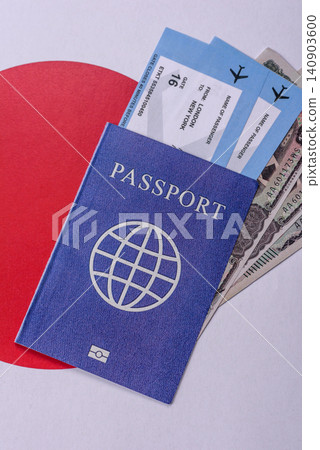Japanese passport or id document with tickets for flight, travel, border crossing. Japan passport Japanese passport or id document with tickets for flight, travel, border crossing. Japan passport 140903600