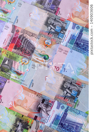 Kuwait paper money, dinar banknotes as currency for exchange or travel. Kuwaiti money Kuwait paper money, dinar banknotes as currency for exchange or travel. Kuwaiti money 140903606