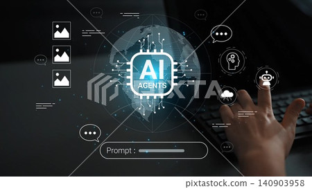 Interactive Concept of AI Agents in Digital Space with Human Touch, Global Connectivity, and Modern Technology Background Gluon Interactive Concept of AI Agents in Digital Space with Human Touch, Global Connectivity, and Modern Technology Background Gluon 140903958