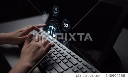Digital law interface displaying justice scale, highlighting digital law Muxer 140904266