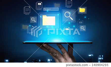 Digital Files Management and Search Technology Concept on Tablet Device with Virtual Data Icons and Background of Cityscape at Night Gluon Digital Files Management and Search Technology Concept on Tablet Device with Virtual Data Icons and Background of Cityscape at Night Gluon 140904293