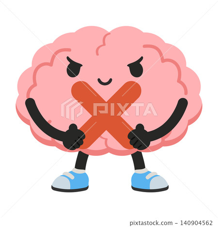 Cartoon Brain Showing Red X Mark Cartoon Brain Showing Red X Mark 140904562