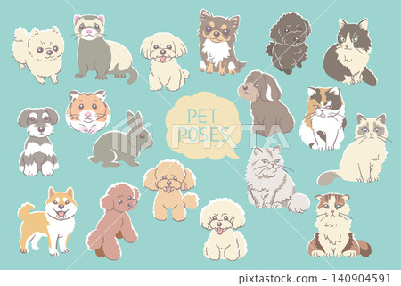 A set of illustrations of various pet poses. Vector illustration material. A set of illustrations of various pet poses. Vector illustration material. 140904591