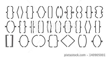 Decorative Brackets and Parentheses Set. Minimalist Text Calligraphy Borders, Curly Braces, and Typographic Punctuation Doodle Elements. Vector Illustration. Isolated Line Hand Drawn on White. 140905001