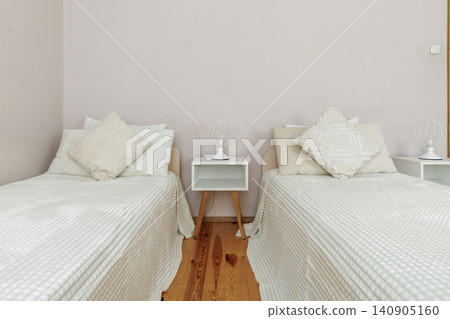 Twin Bedroom Interior with Separate Beds and Nightstands Twin Bedroom Interior with Separate Beds and Nightstands 140905160