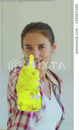 Vertical Video Portrait of housewife who is ready for housework. 140905389