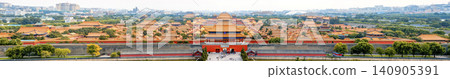 Ultra-wide panoramic bird's-eye panorama of the Forbidden City Palace Museum, overlooking from Jingshan Park, Beijing China Ultra-wide panoramic bird's-eye panorama of the Forbidden City Palace Museum, overlooking from Jingshan Park, Beijing China 140905391