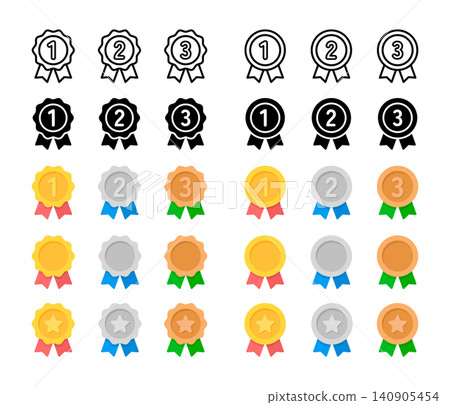 Large set of rosette, rank, and star medal icons Large set of rosette, rank, and star medal icons 140905454