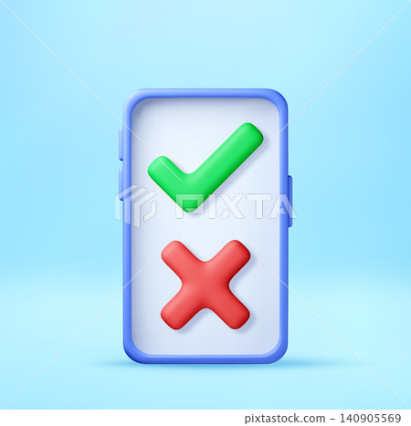 Smartphone with 3d green check mark and red cross Smartphone with 3d green check mark and red cross 140905569