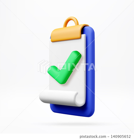 Clipboard with green checkmark as 3d icon Clipboard with green checkmark as 3d icon 140905652