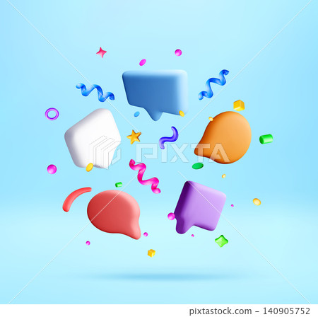 3d speech bubbles with decorative confetti 3d speech bubbles with decorative confetti 140905752