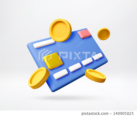 3D Credit card with flying gold coins. 3D Credit card with flying gold coins. 140905825