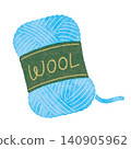 Watercolor-style illustration of a blue ball of yarn - Craft and knitting material 140905962
