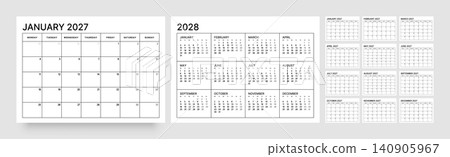 Monthly calendar layout for 2027. Planner diary. 140905967