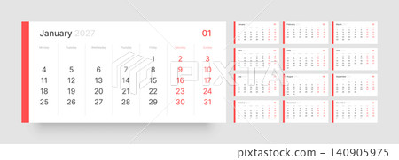 Monthly calendar layout for 2027. Planner diary. Monthly calendar layout for 2027. Planner diary. 140905975