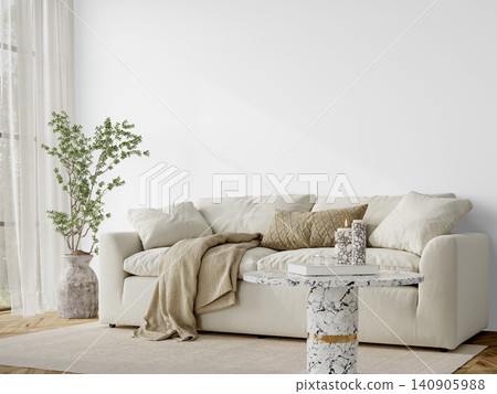 Organic Modern Living Room Interior PNG with Cream Sofa and Marble Side Table, Transparent Background, Soft Shadows Organic Modern Living Room Interior PNG with Cream Sofa and Marble Side Table, Transparent Background, Soft Shadows 140905988